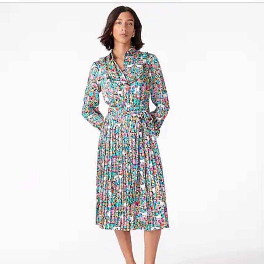 JCrew Pleated midi dress in grazing goats print